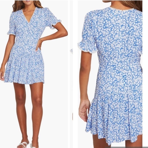 Lost + Wander Villa by the Sea Floral Picot Trim Peasant Minidress - Picture 1 of 9
